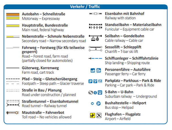 Wanderkarte Legende Verkehr