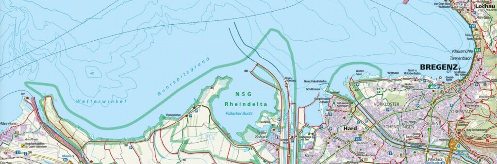 Die Grundlagen zum Lesen einer Wanderkarte. Kartenausschnitt der Wanderkarte vom Bodensee.