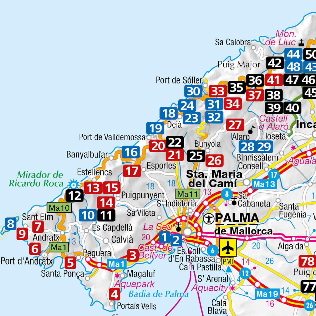 Tourenübersicht aus einem KOMPASS Wanderführer mit allen Touren aus einer Region auf einer Karte.