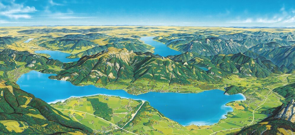 Panoramakarte vom Wolfgangsee.