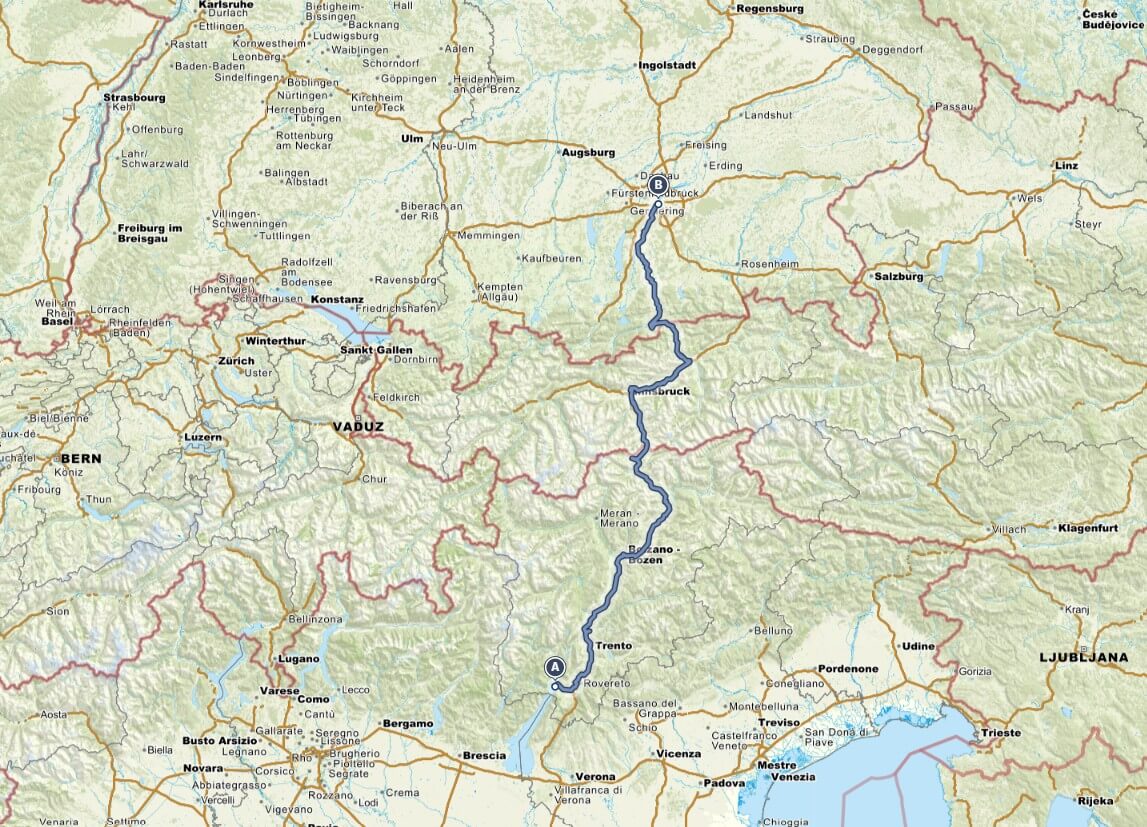 Strecke München Gardasee